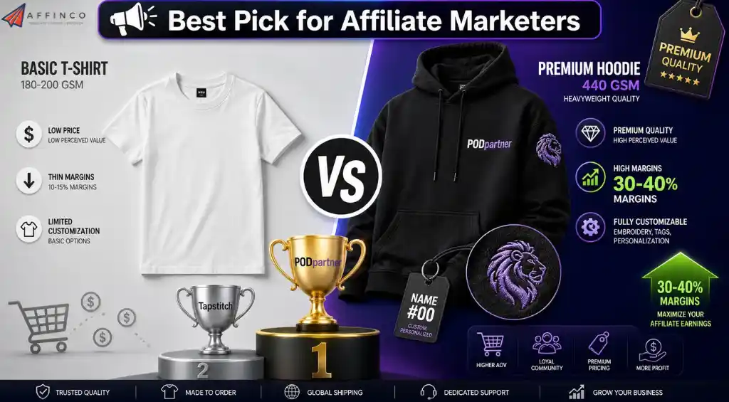 PODpartner for affiliate marketers selling custom apparel
