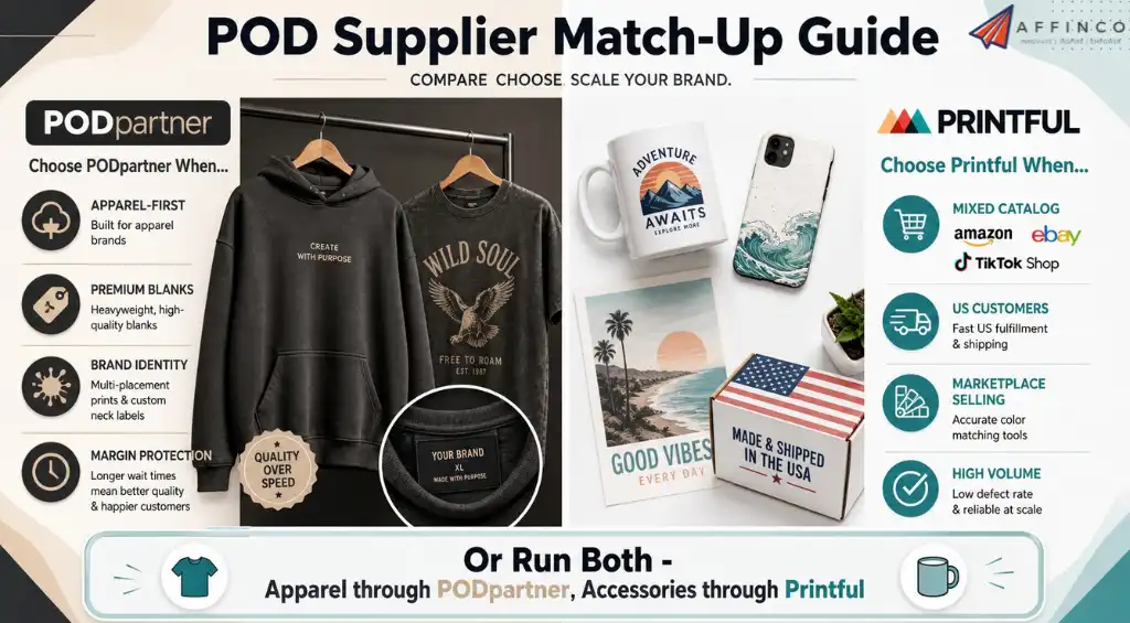 PODpartner vs Printful supplier choice for different stores