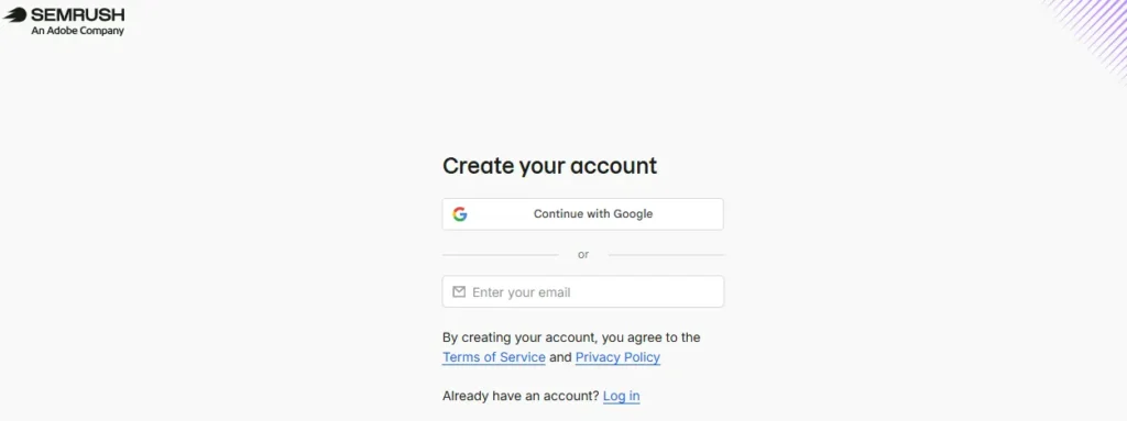 Sign Up On Semrush