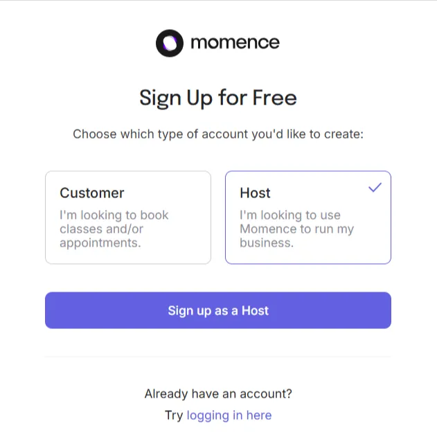 Signup for Momence Free Trial