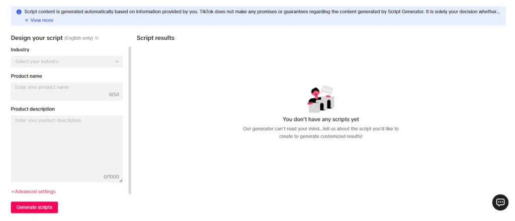 Script Generator in TikTok Creative Center