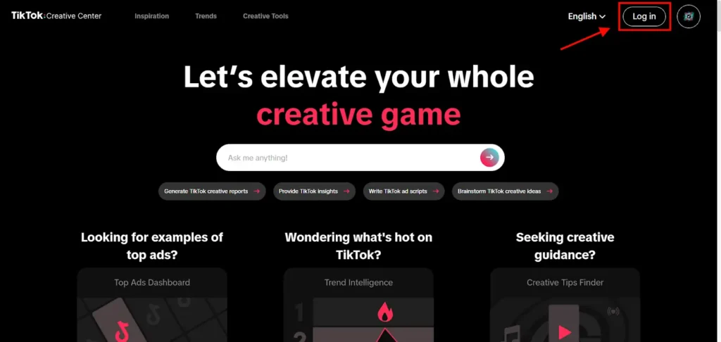 TikTok Ads Creative Center - Login