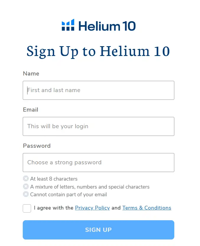 Helium 10 Account setup process