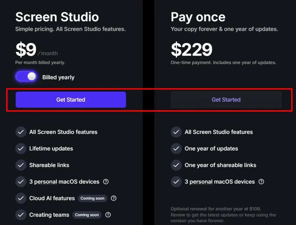 Screen Studio Pricing