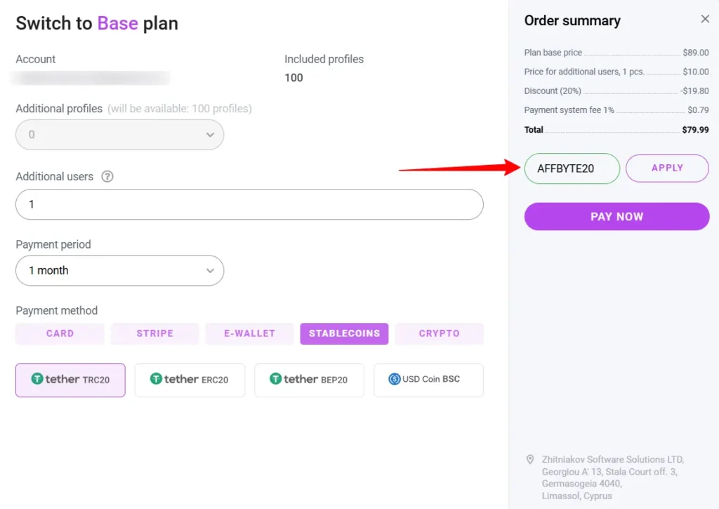 Dolphin Anty - Payment Page
