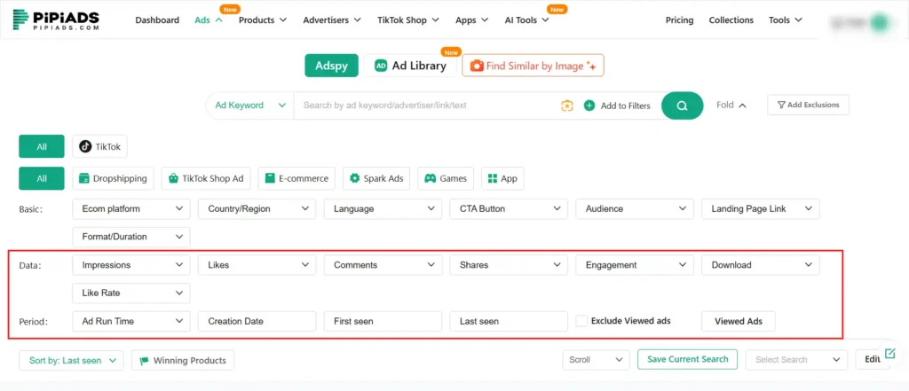 Performance and Engagement Metrics Filters by PiPiADS