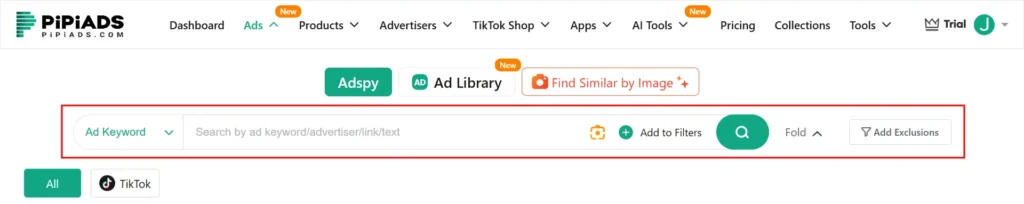 PiPiADS Basic Search Filters
