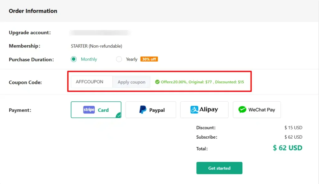 PiPiADS Enter coupon code