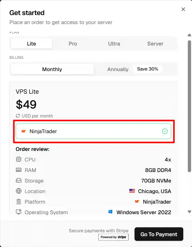 QuantVPS Choose your primary broker