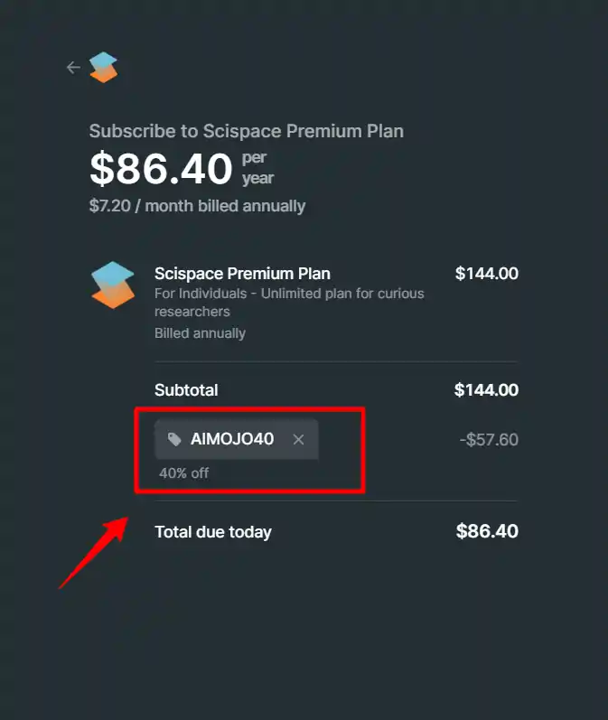 SciSpace - Enter coupon code