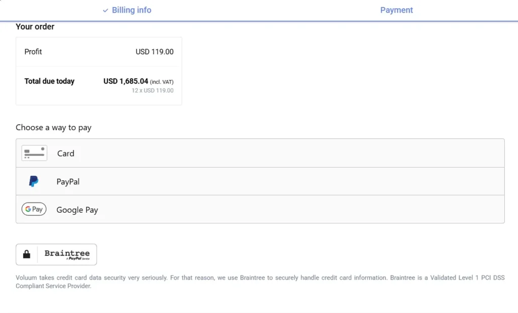 Add Voluum Payment Details