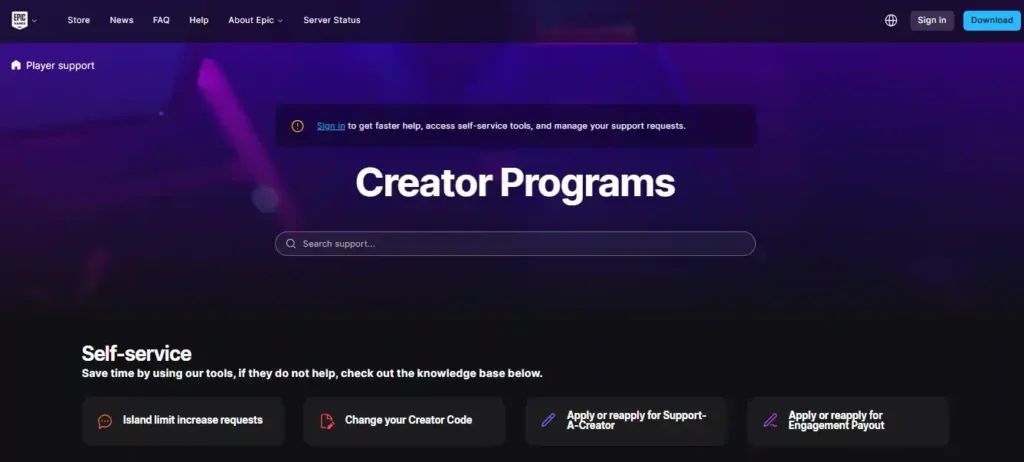 Epic Games Support-A-Creator Program