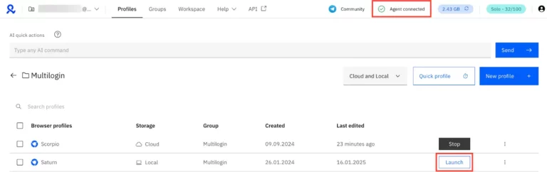 Launch your new profile in MultiLogin Browser