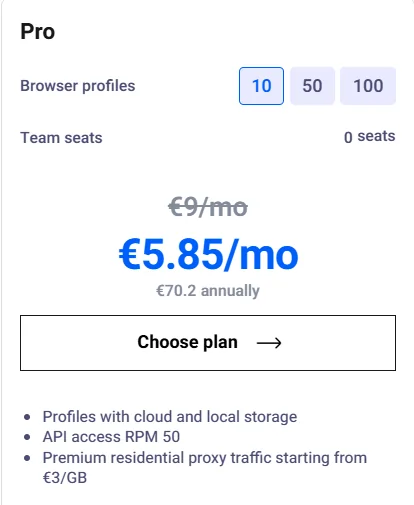 Multilogin Pro 10 Plan