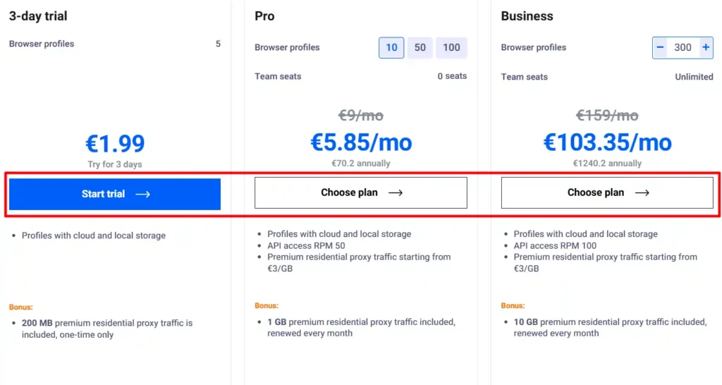 Multilogin Select a Plan