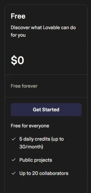 Lovable free Plan