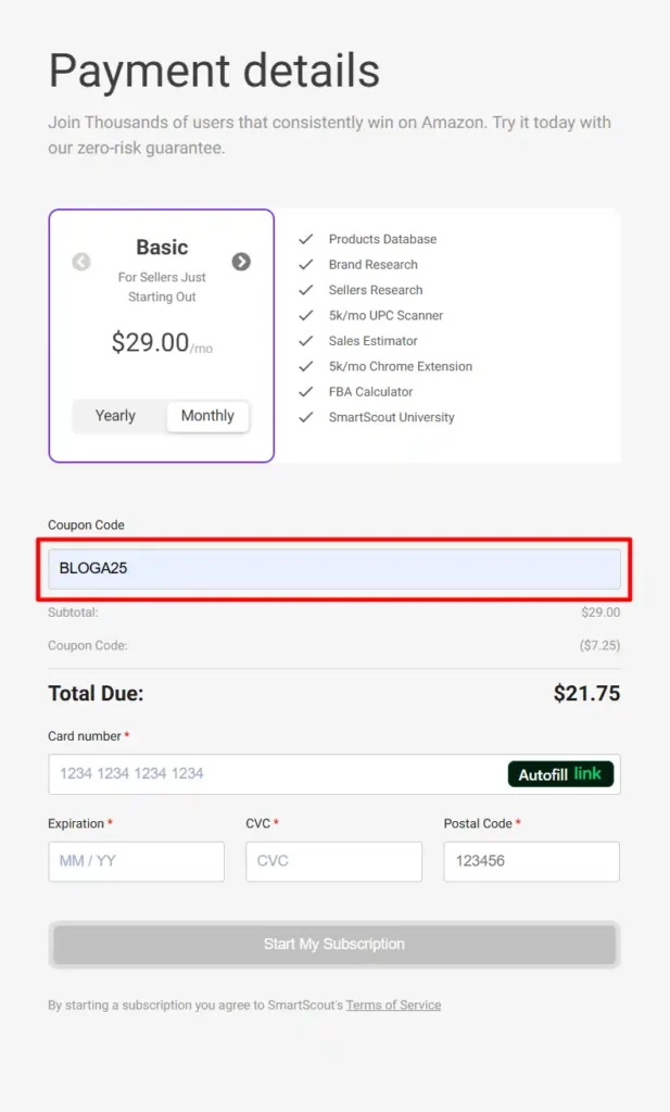 SmartScout - Set Up Your Account & Apply Coupon