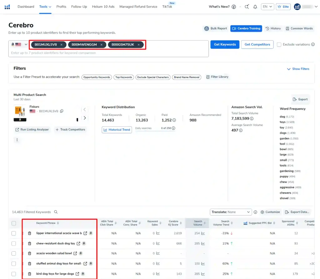 Helium 10 - Run a Multi-ASIN Search