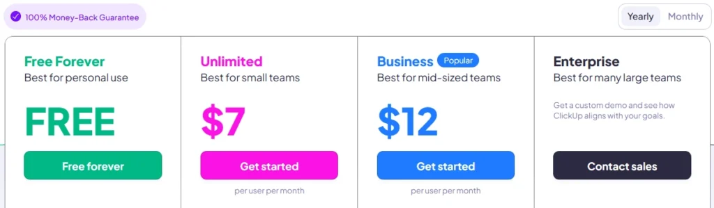 ClickUp Pricing Plans