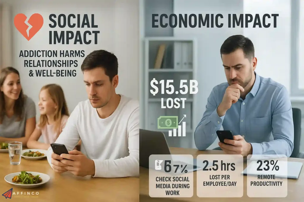 Economic and social effects on communities and livelihoods with social media addiction