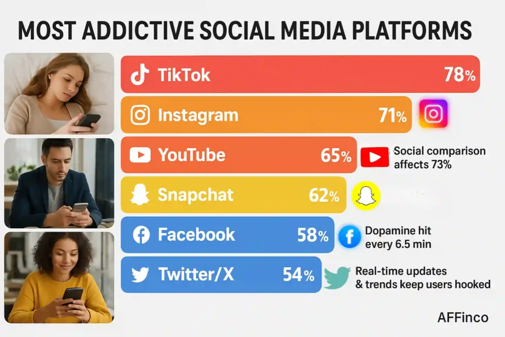 Social media addiction rates platform-wise
