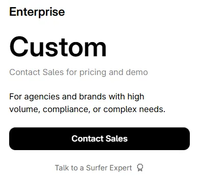 Surfer SEO Enterprise Plan