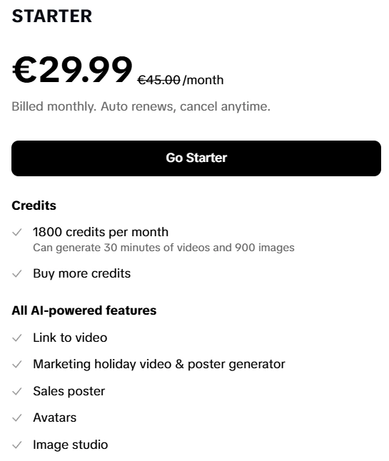 Pippit AI Starter Plan