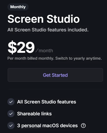 Screen Studio Monthly Plan
