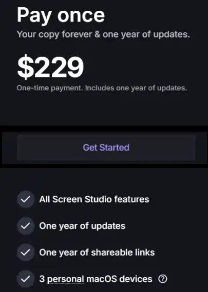 Screen Studio Pay Once Plan