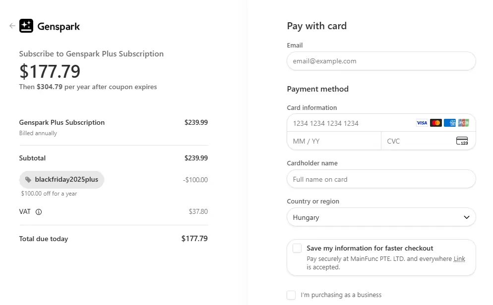 Checkout Page of Genspark
