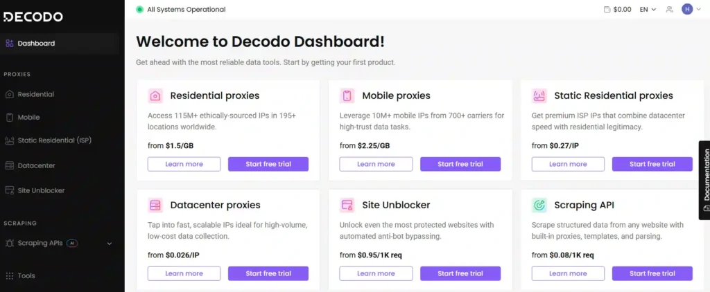 Decodo Dashboard