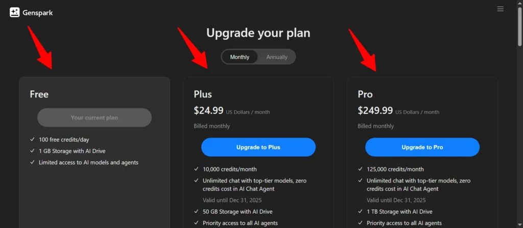 Genspark Pricing Plan