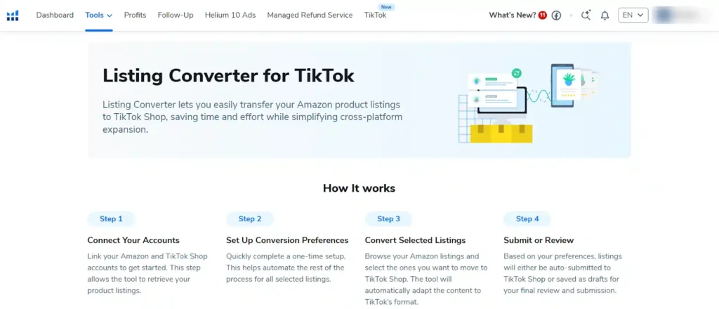 Helium 10 Amazon-to-TikTok Listing Converter