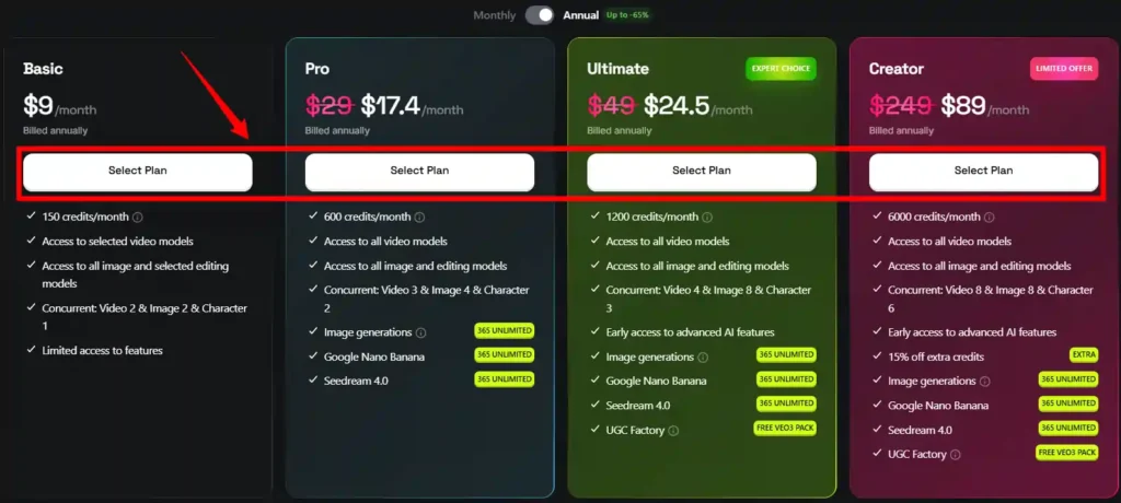 Select Higgsfield plan to Redeem Black Friday Deal