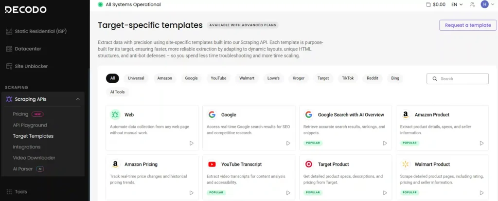Web Scraper target select in Decodo