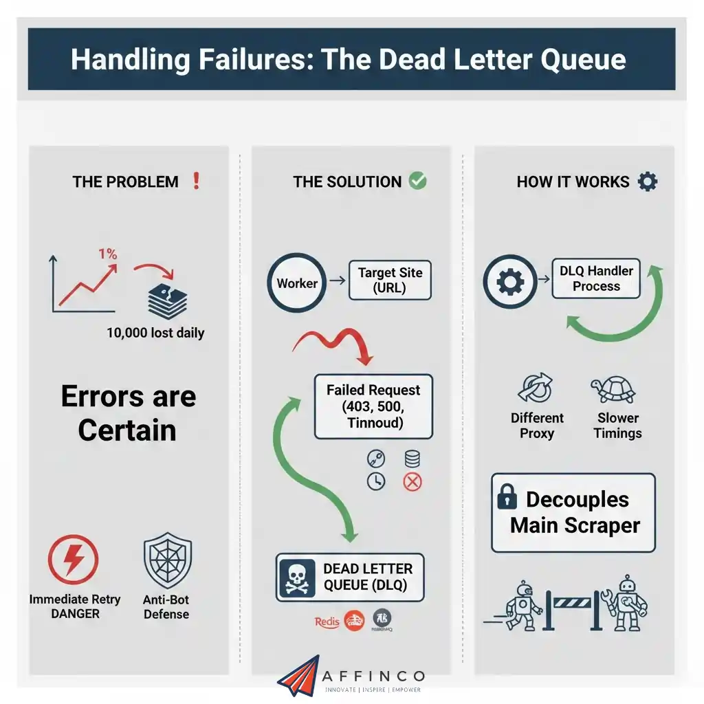 Dead letter queue workflow for handling web scraping failures