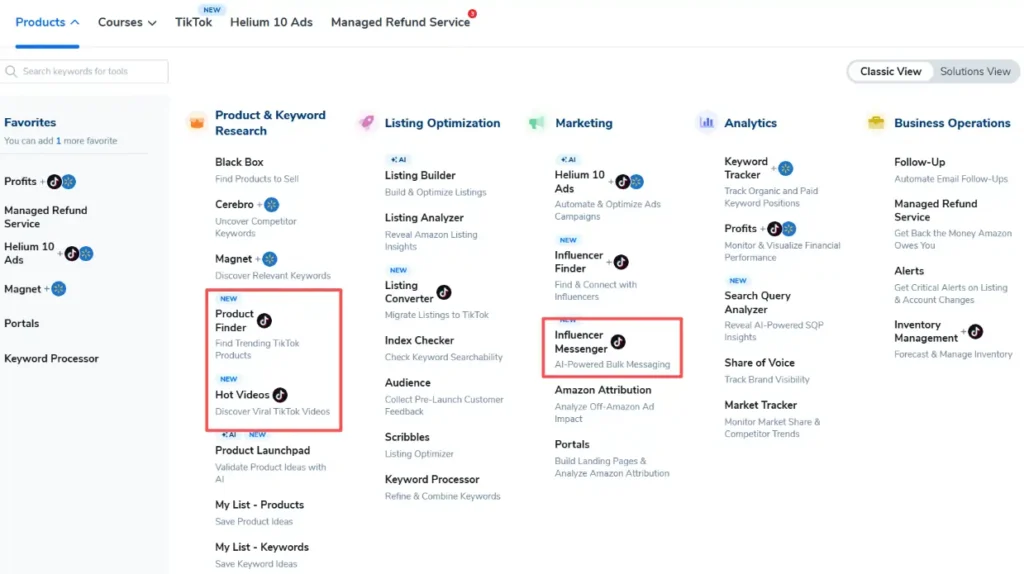 Helium 10 TikTok Product Finder