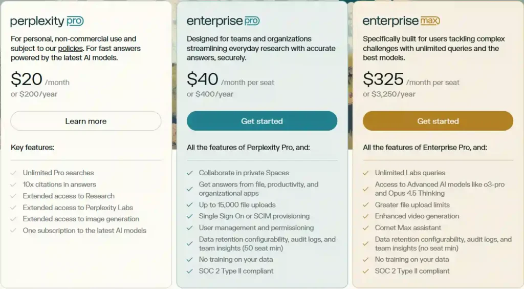 Perplexity Pricing Plan