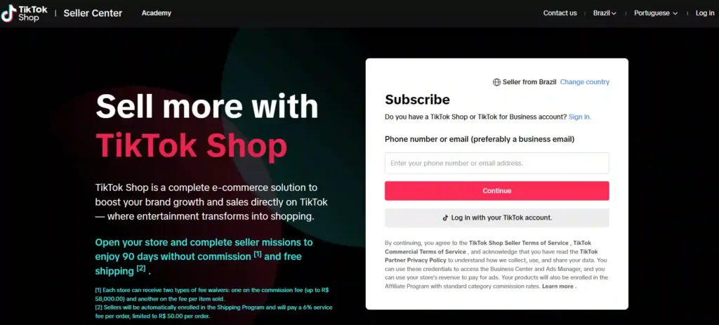 TikTok Shop Seller Center registration