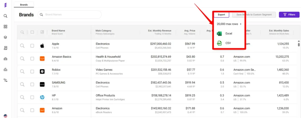 Export charts from SmartScout