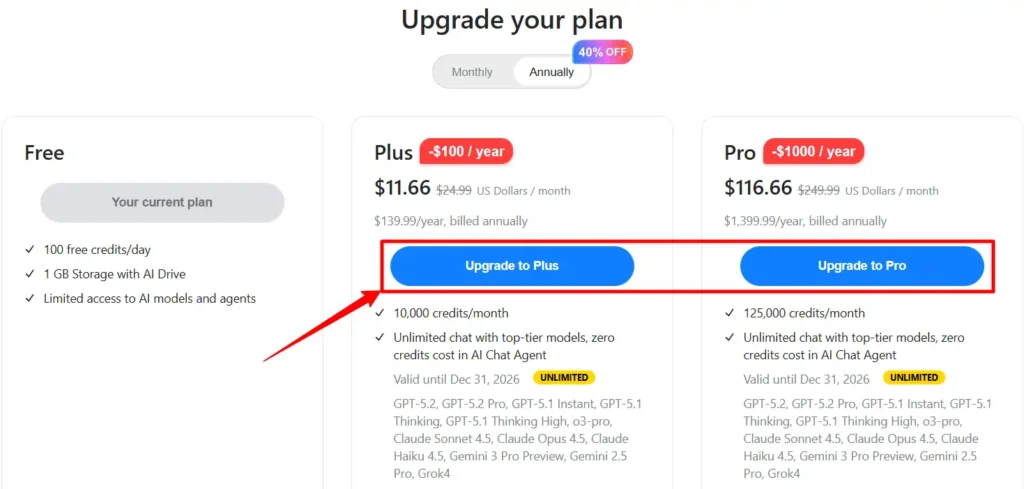 Select Genspark Annual Plan