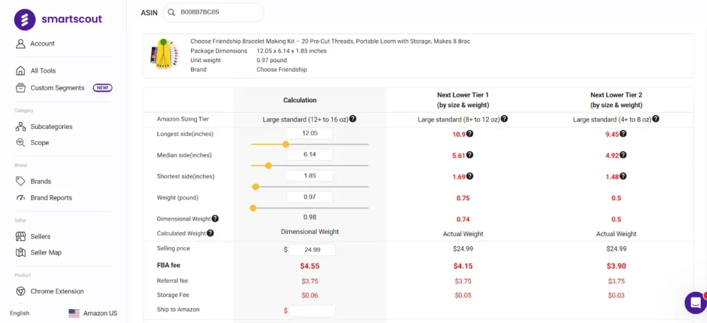 SmartScout FBA calculator