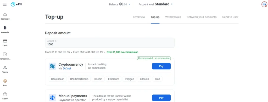 e.PN Cryptocurrency Top-Ups