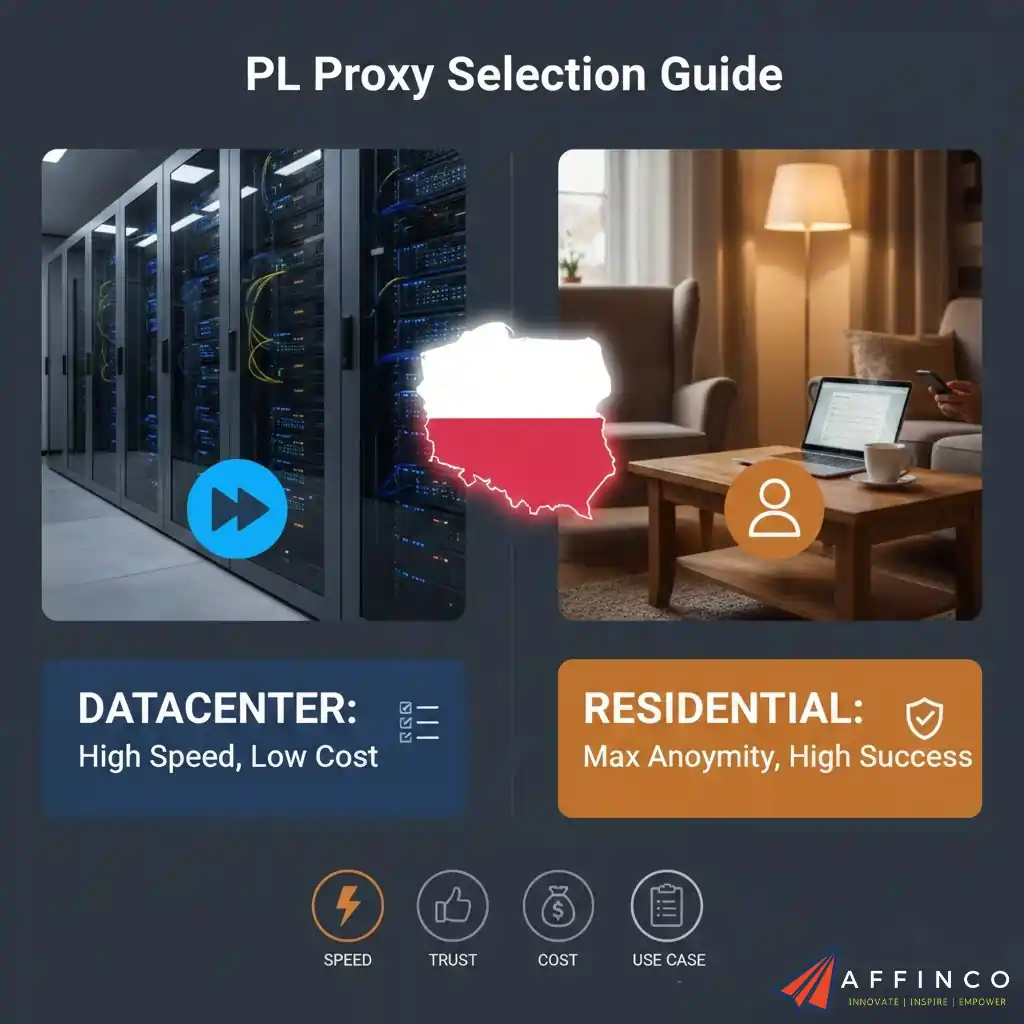 Comparison chart of Poland residential proxies and datacenter IP differences