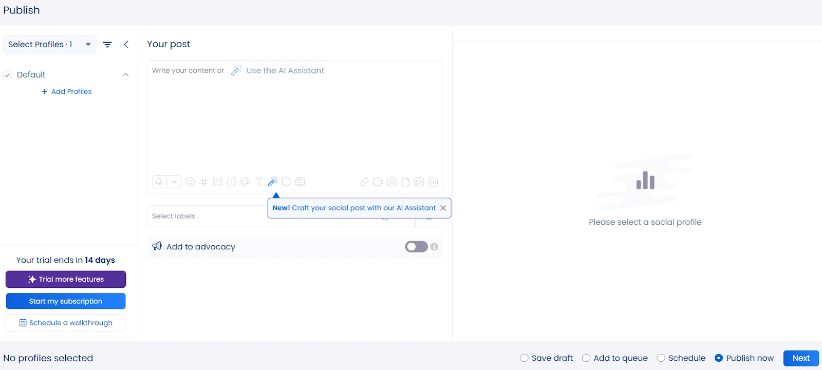 Create first post in Vista Social