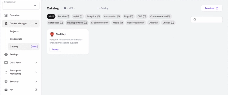 Find OpenClaw in the Hostinger Docker Catalogue