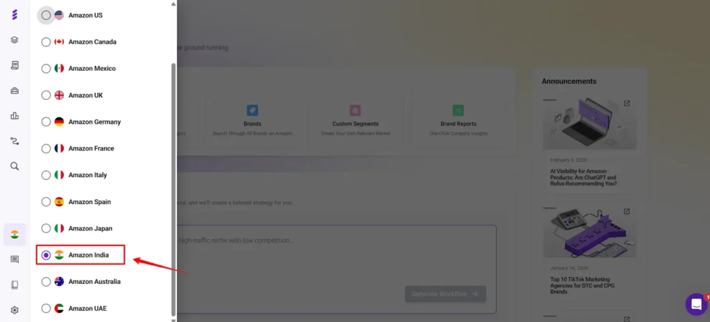 Select Amazon India in SmartScout 