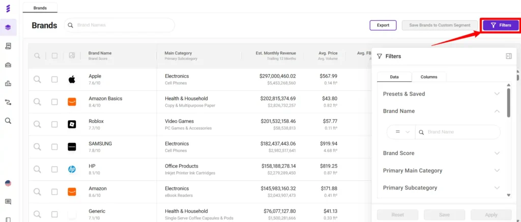 Set Up Brand Filters in SmartScout