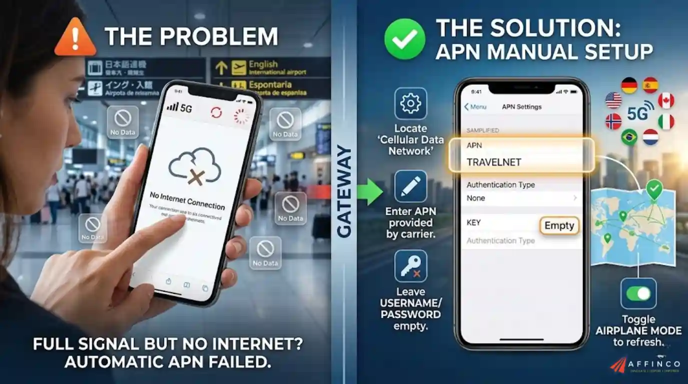Manually setting APN for eSIM international data connection