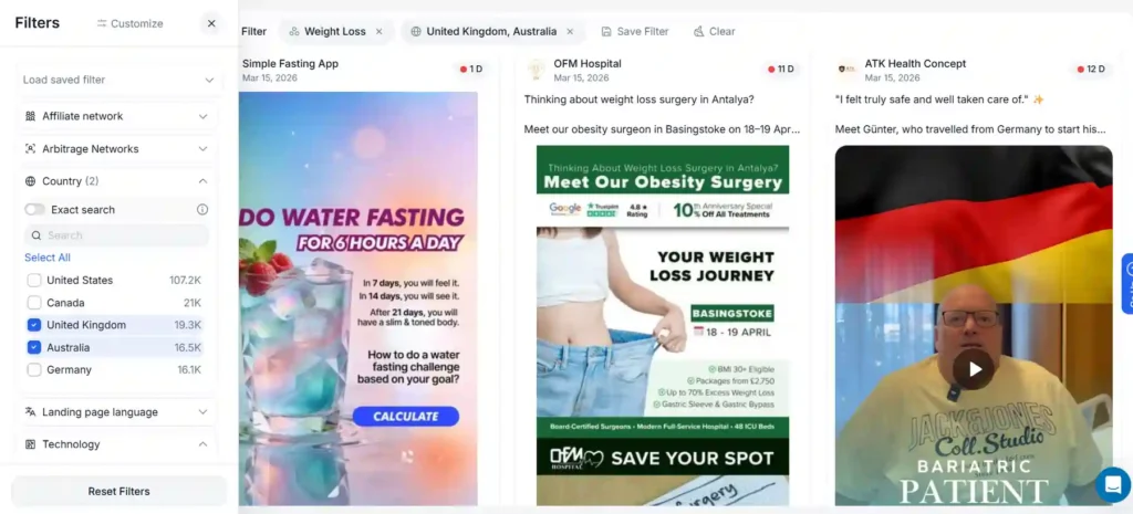 AdPlexity Social Country filter